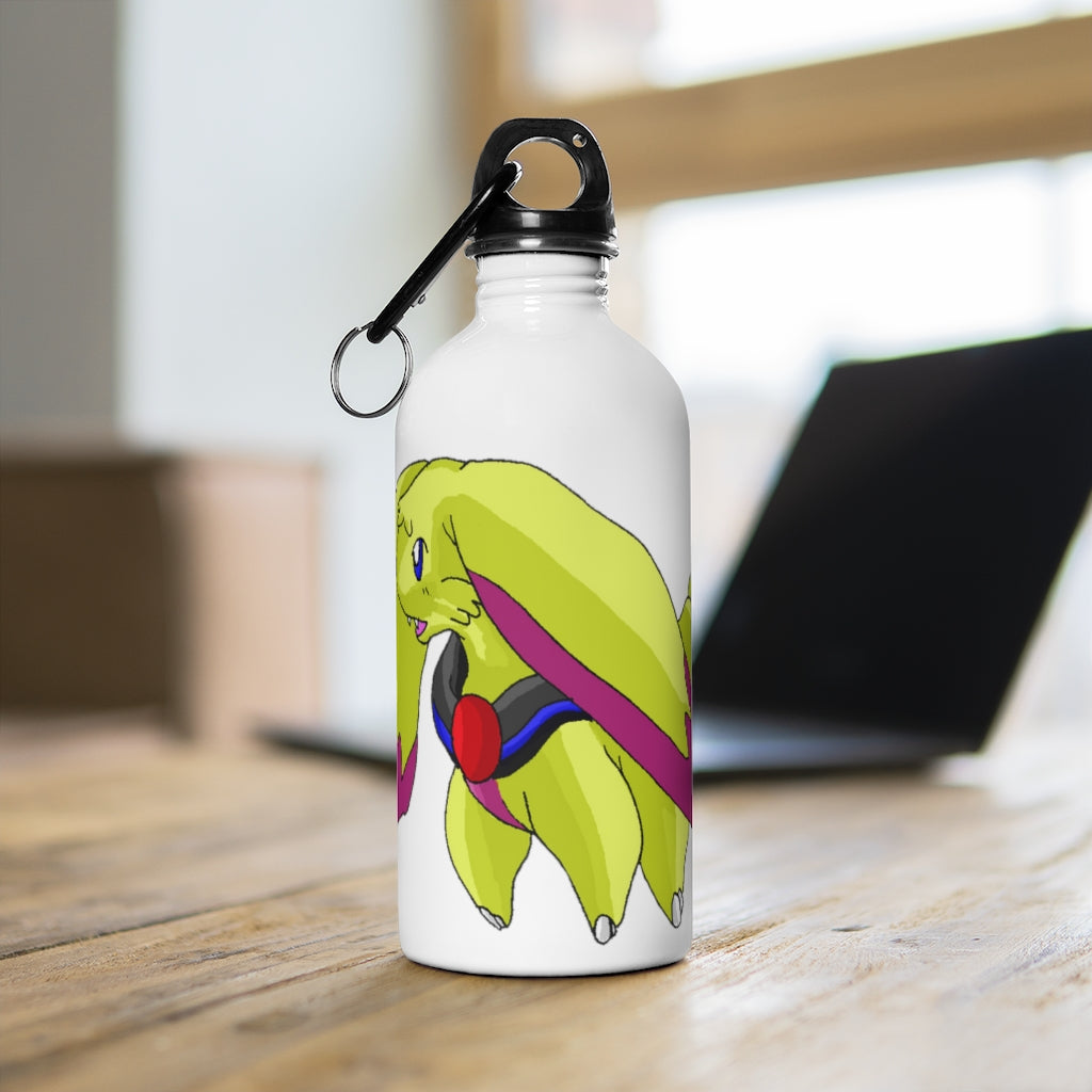 Phaffoff Stainless Steel Water Bottle with a plastic screw top and carabiner, showcasing its sleek design and quality print.