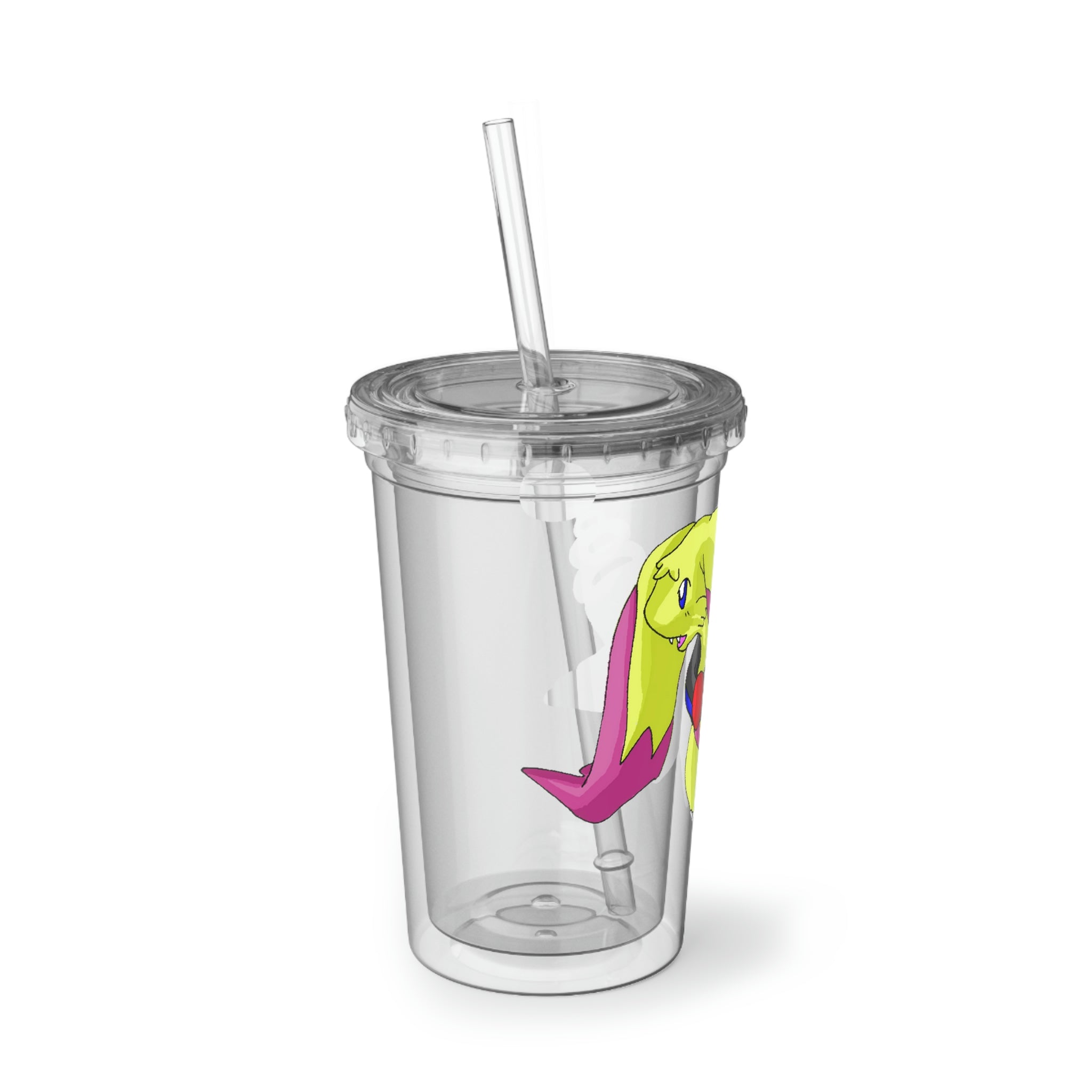 Phaffoff Suave Acrylic Cup in stainless steel with a black screw-on cap and plastic straw, showcasing a customizable design.