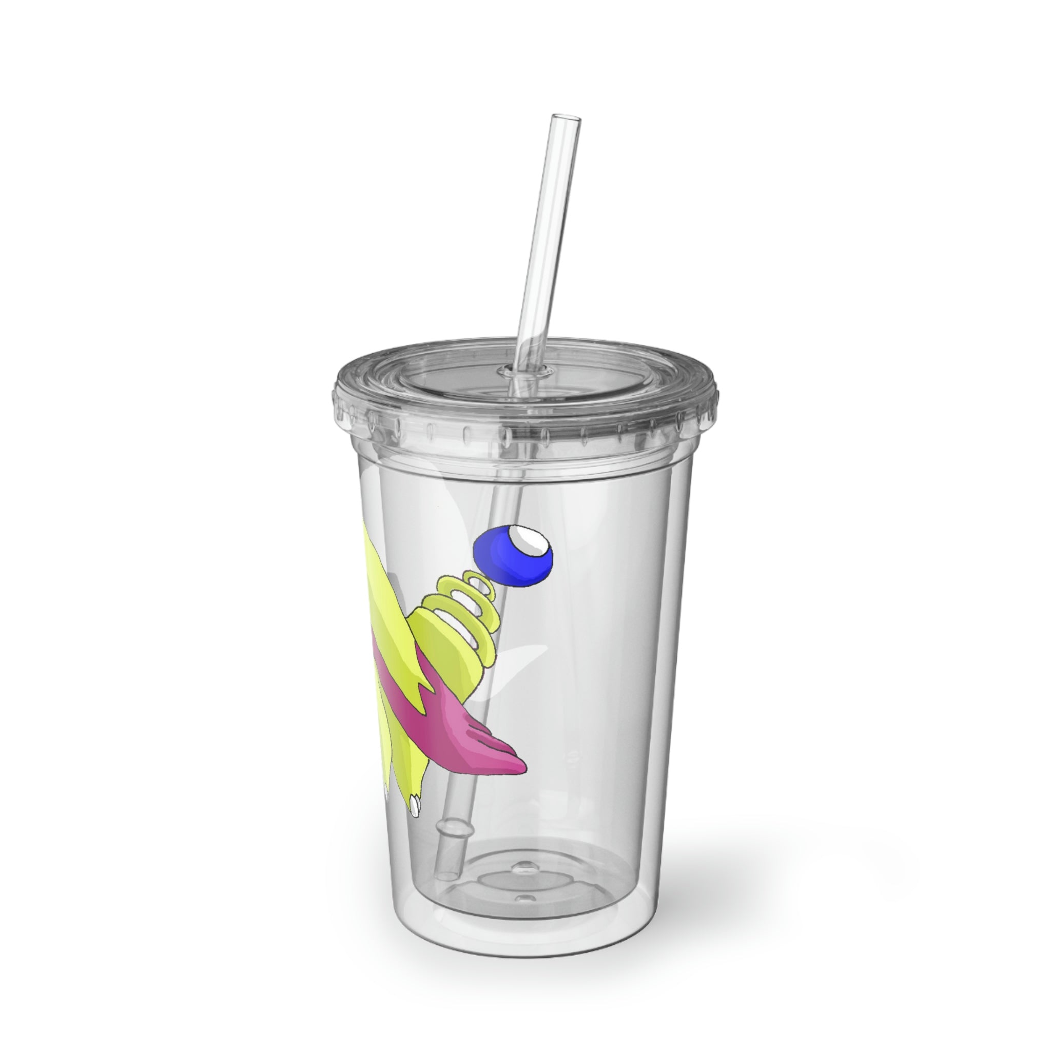 Phaffoff Suave Acrylic Cup in stainless steel with a black screw-on cap and plastic straw, showcasing a customizable design.