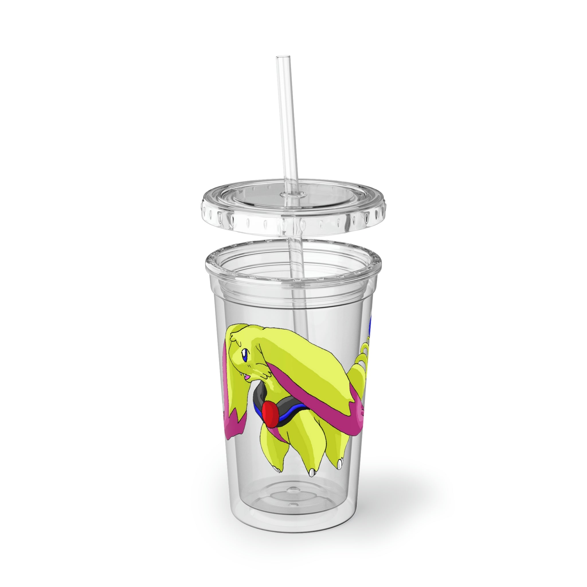 Phaffoff Suave Acrylic Cup in stainless steel with a black screw-on cap and plastic straw, showcasing a customizable design.