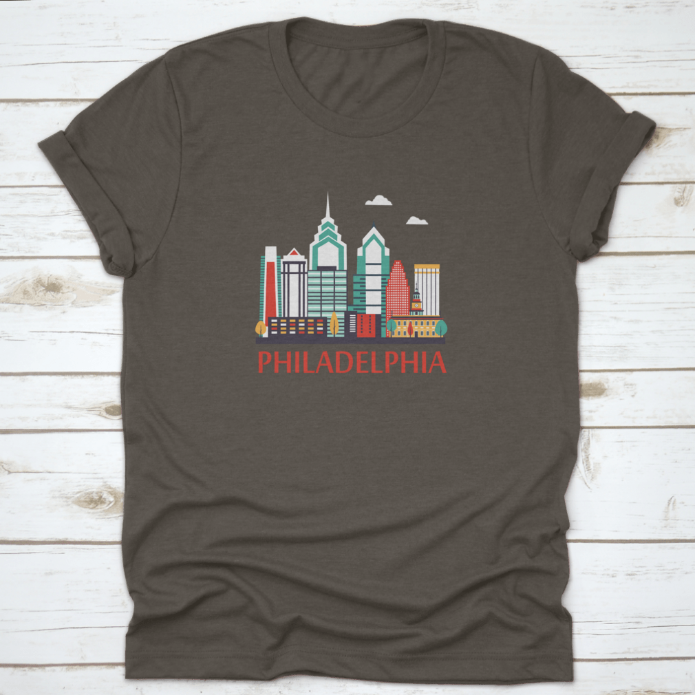 Trendy vector style travel background featuring Philadelphia City Pennsylvania landmarks and symbols.