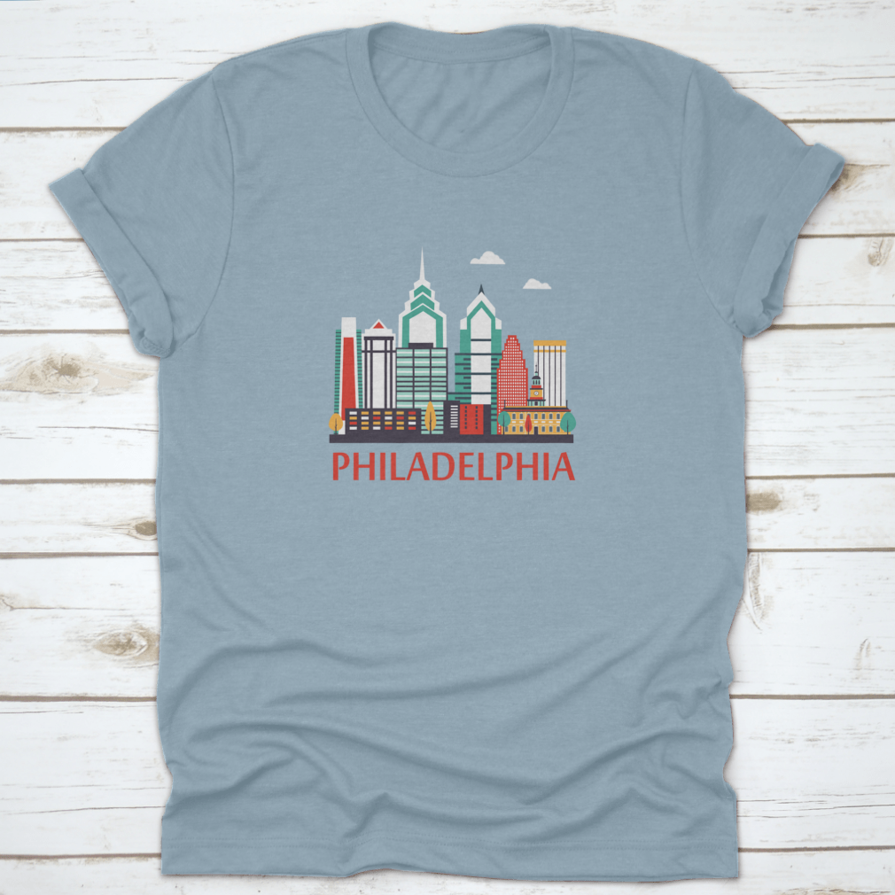 Trendy vector style travel background featuring Philadelphia City Pennsylvania landmarks and symbols.