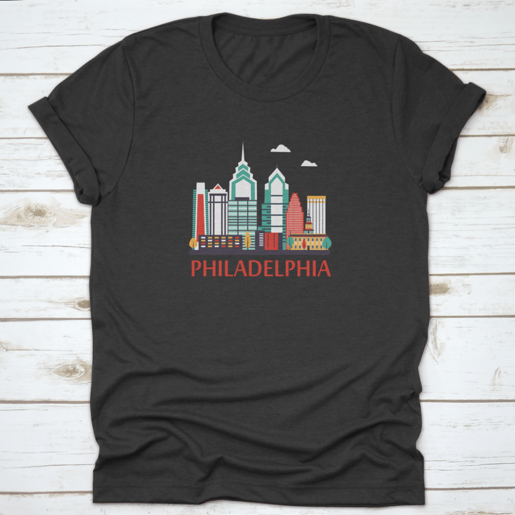 Trendy vector style travel background featuring Philadelphia City Pennsylvania landmarks and symbols.