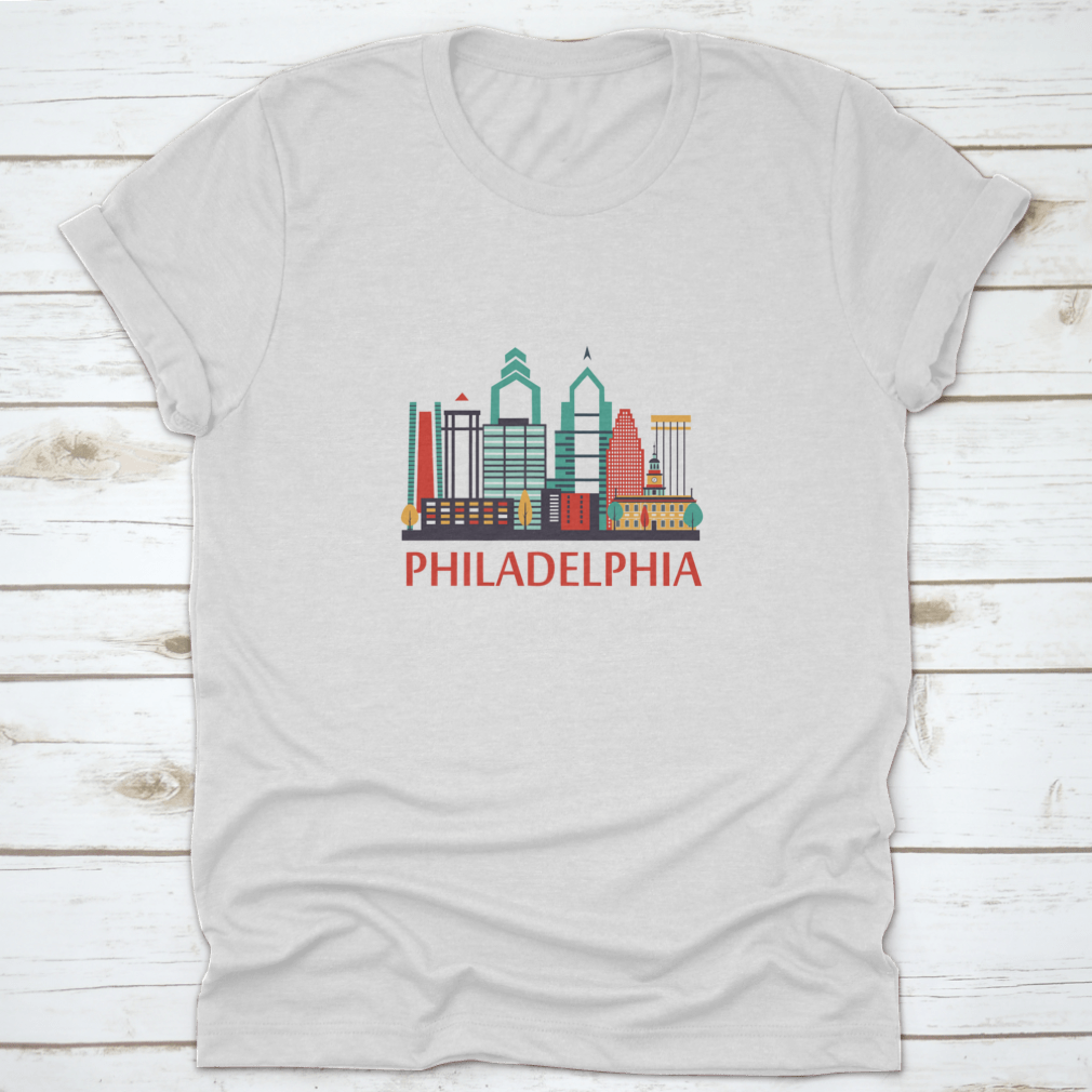 Trendy vector style travel background featuring Philadelphia City Pennsylvania landmarks and symbols.