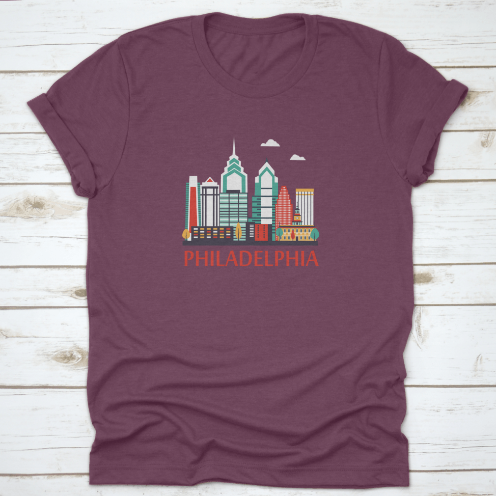 Trendy vector style travel background featuring Philadelphia City Pennsylvania landmarks and symbols.