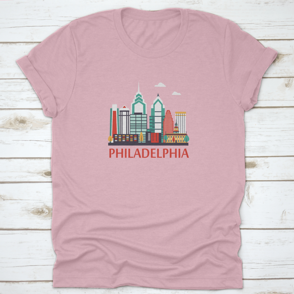 Trendy vector style travel background featuring Philadelphia City Pennsylvania landmarks and symbols.