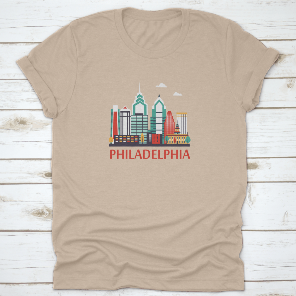 Trendy vector style travel background featuring Philadelphia City Pennsylvania landmarks and symbols.