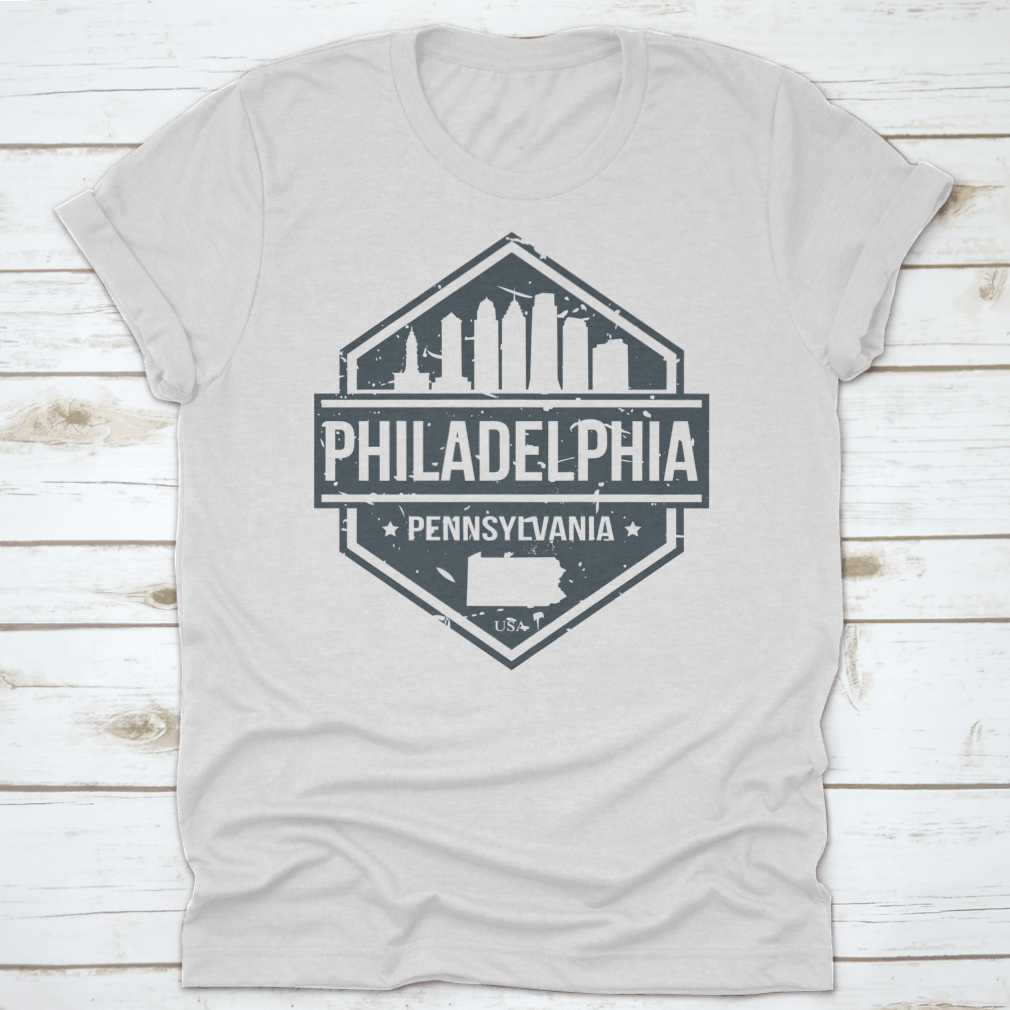 Philadelphia skyline design badge made of 100% cotton, featuring iconic city landmarks.