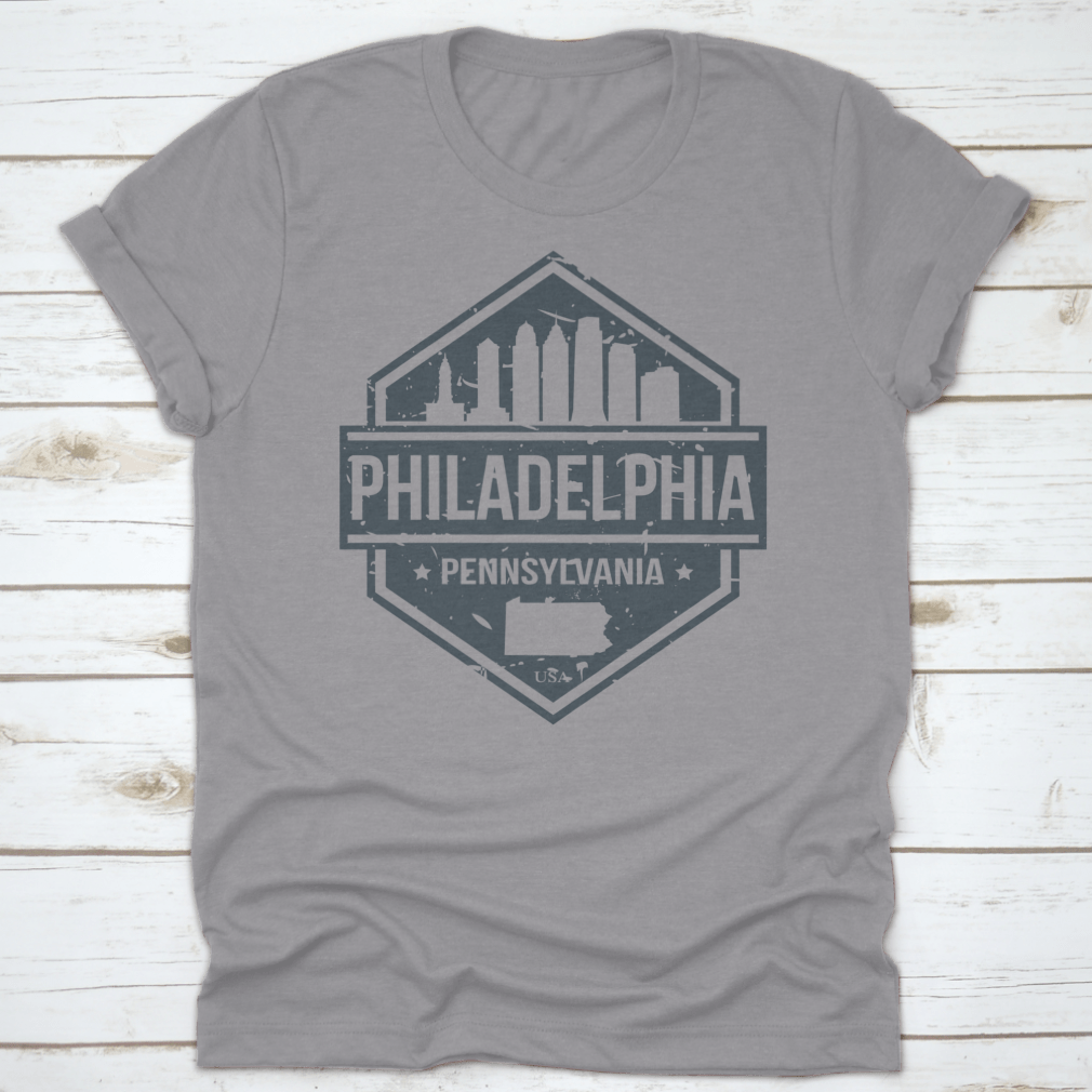 Philadelphia skyline design badge made of 100% cotton, featuring iconic city landmarks.