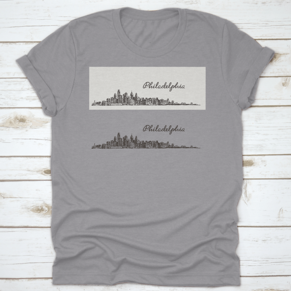 Vintage engraved vector design of the Philadelphia skyline showcasing iconic architecture.