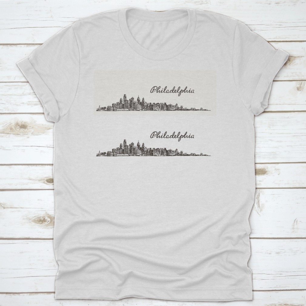 Vintage engraved vector design of the Philadelphia skyline showcasing iconic architecture.