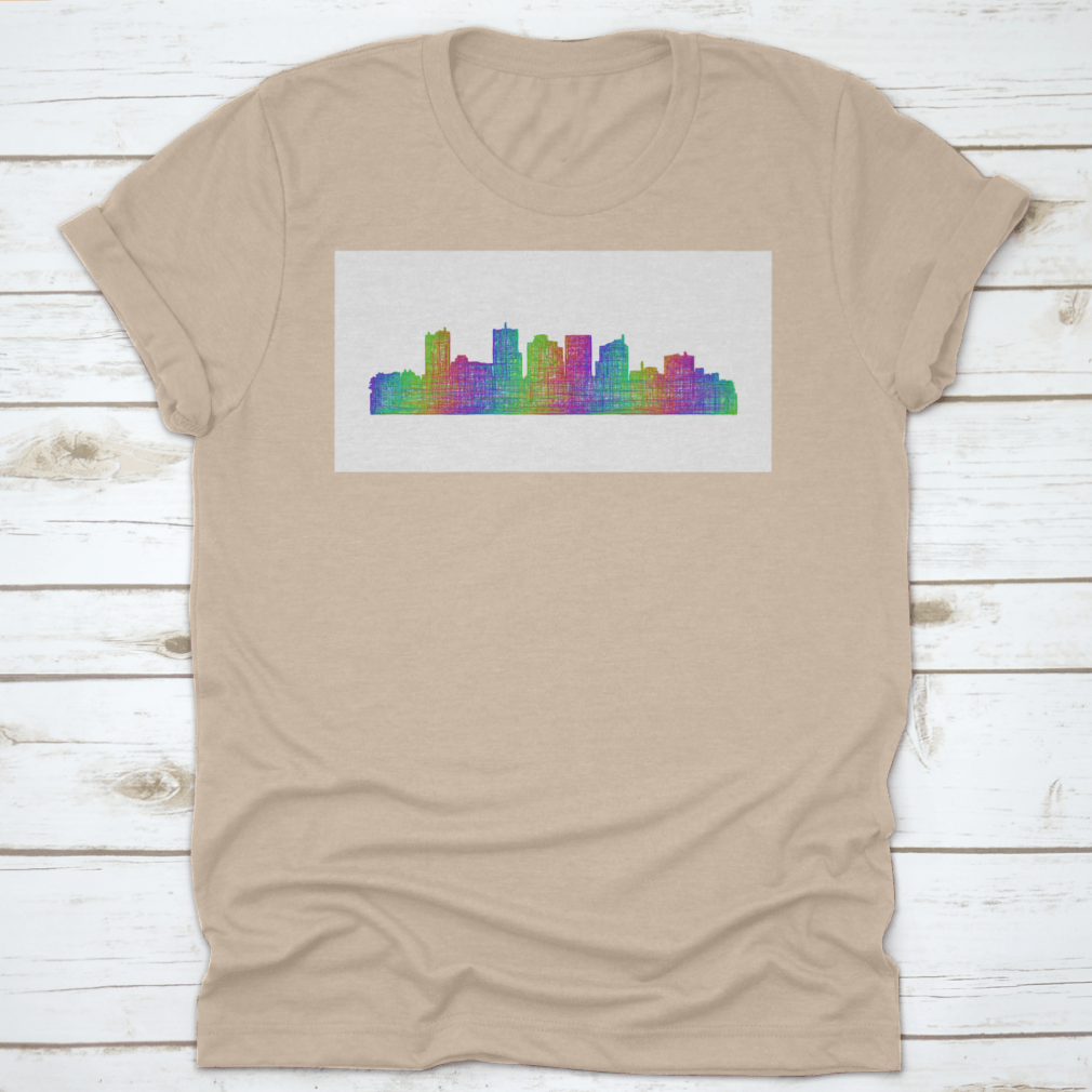 Multicolor line art illustration of the Phoenix City Skyline silhouette, showcasing iconic buildings and vibrant colors.