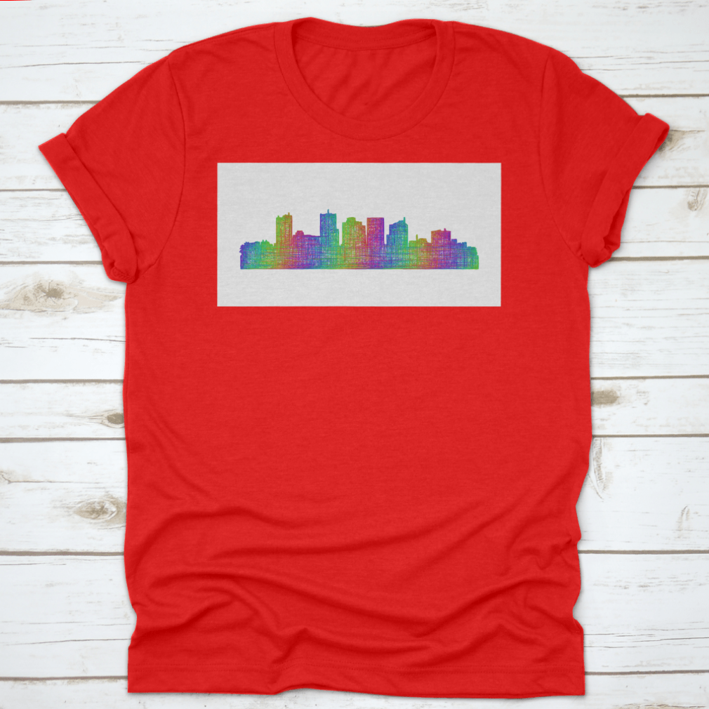 Multicolor line art illustration of the Phoenix City Skyline silhouette, showcasing iconic buildings and vibrant colors.