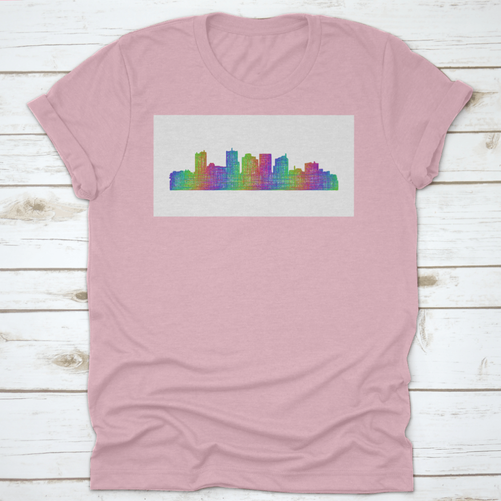 Multicolor line art illustration of the Phoenix City Skyline silhouette, showcasing iconic buildings and vibrant colors.