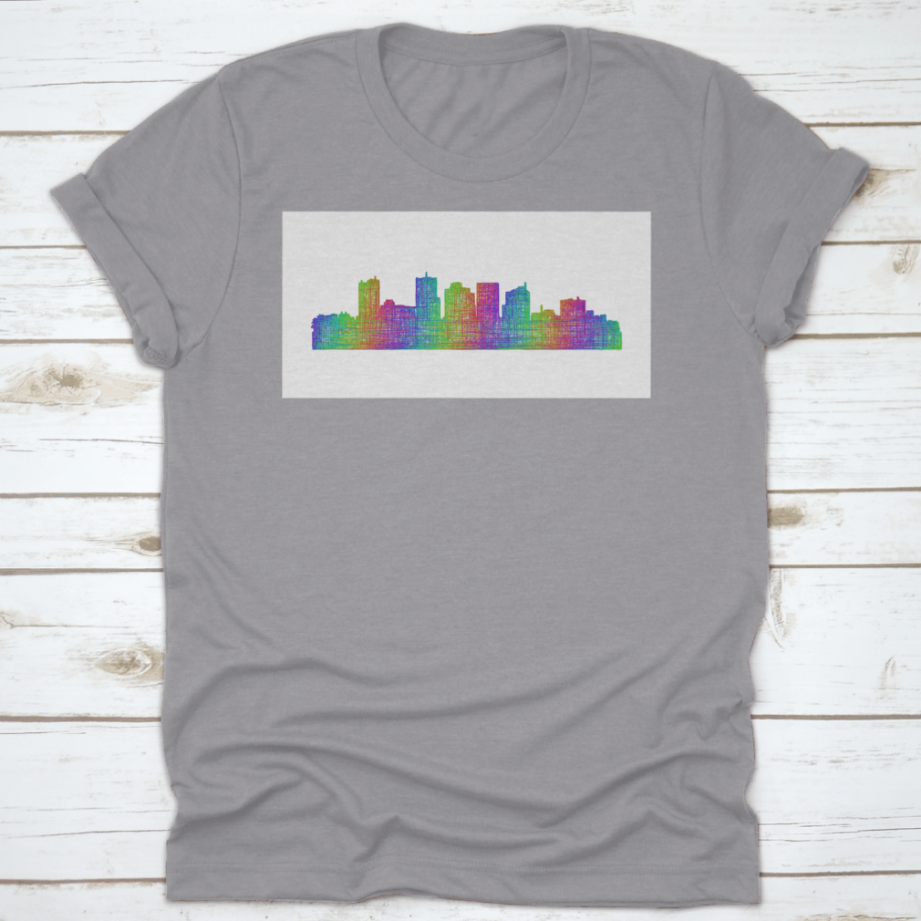 Multicolor line art illustration of the Phoenix City Skyline silhouette, showcasing iconic buildings and vibrant colors.