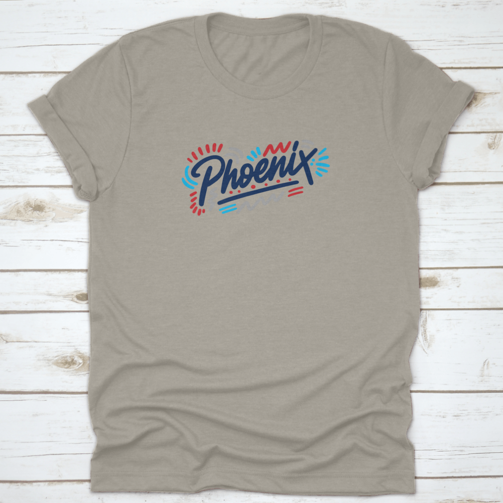 Phoenix Handwritten City Name shirt featuring modern calligraphy design on a comfortable cotton fabric.