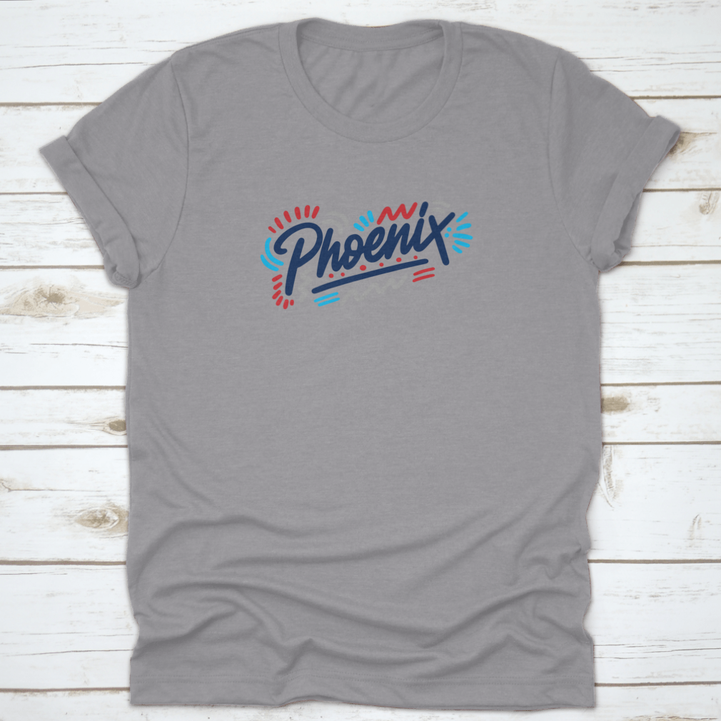 Phoenix Handwritten City Name shirt featuring modern calligraphy design on a comfortable cotton fabric.