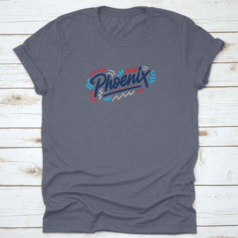 Phoenix Handwritten City Name shirt featuring modern calligraphy design on a comfortable cotton fabric.