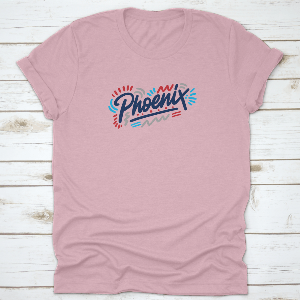 Phoenix Handwritten City Name shirt featuring modern calligraphy design on a comfortable cotton fabric.