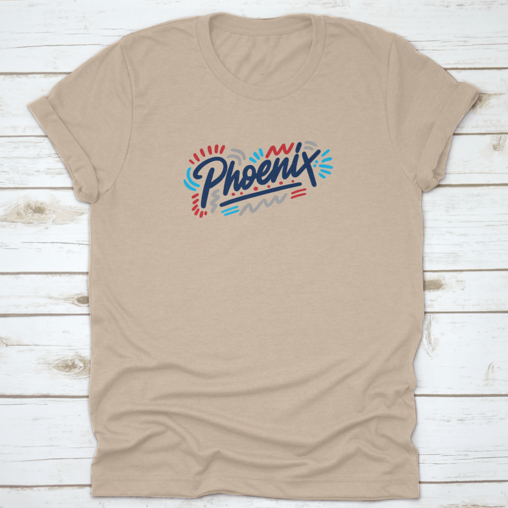 Phoenix Handwritten City Name shirt featuring modern calligraphy design on a comfortable cotton fabric.