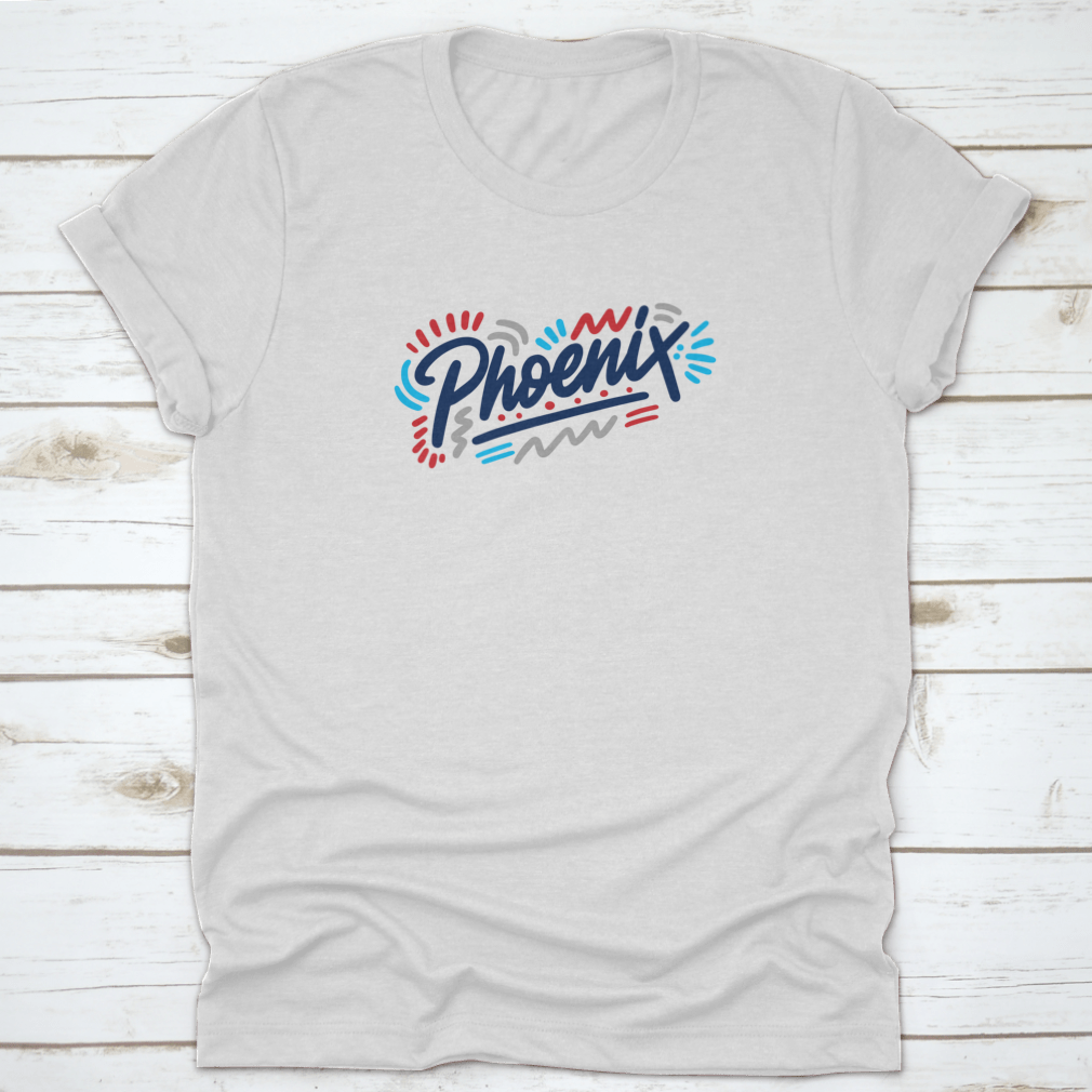 Phoenix Handwritten City Name shirt featuring modern calligraphy design on a comfortable cotton fabric.