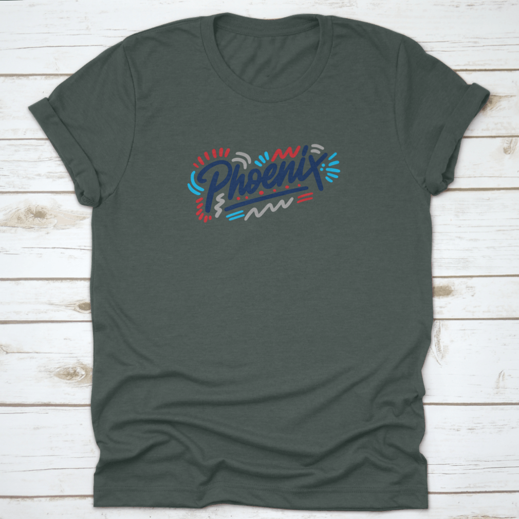 Phoenix Handwritten City Name shirt featuring modern calligraphy design on a comfortable cotton fabric.