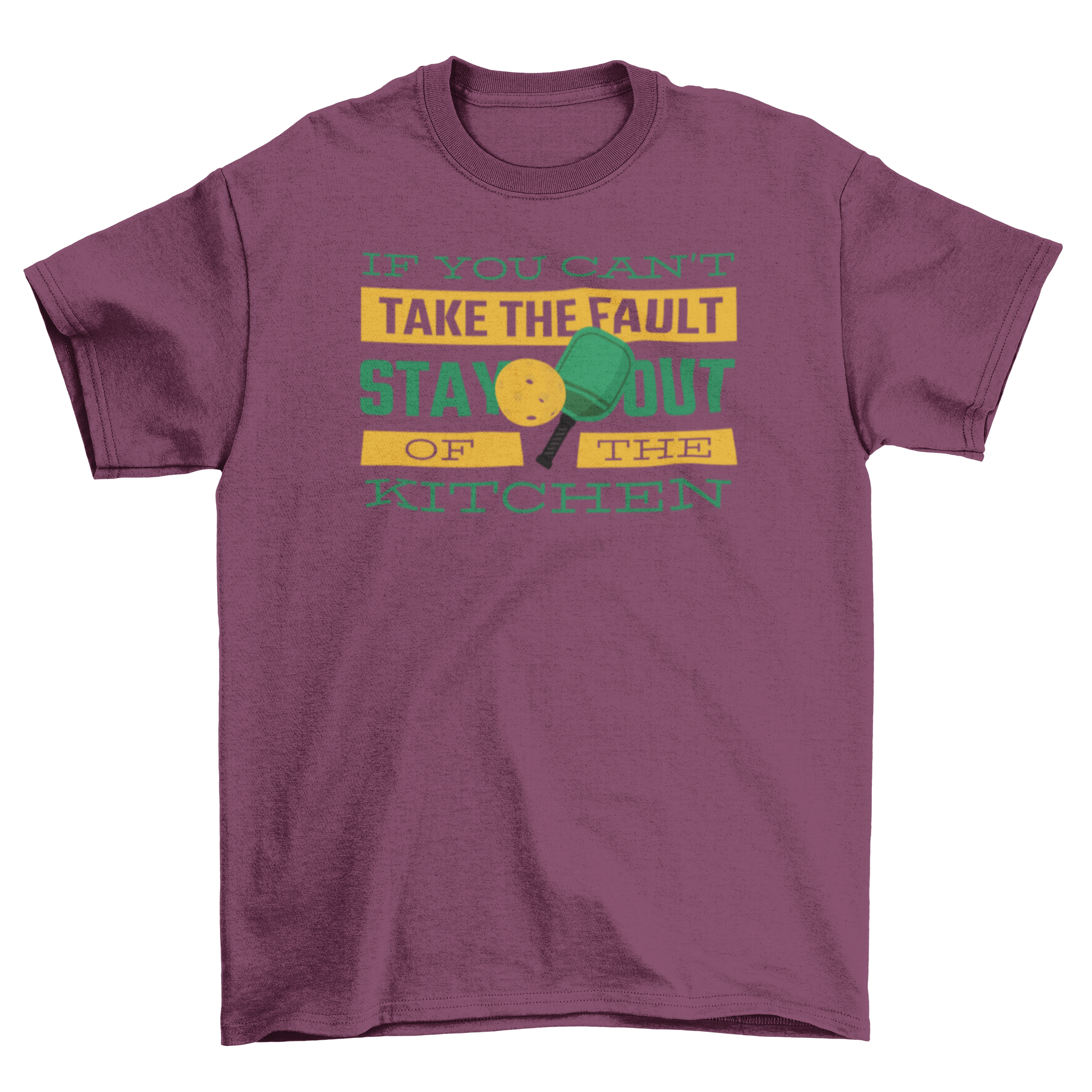 A stylish pickleball t-shirt featuring paddles and a polymer ball with a humorous quote.