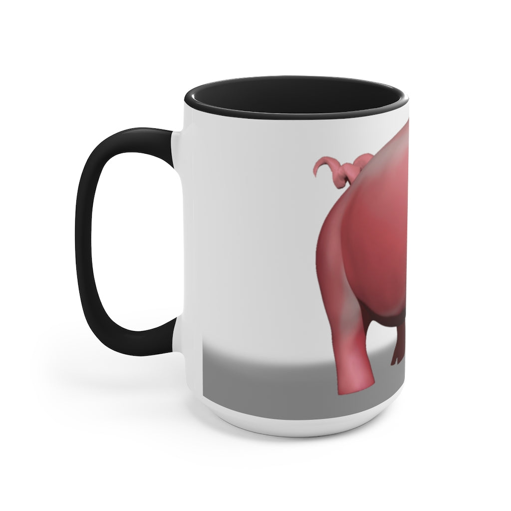 A stylish Pig Accent Mug featuring a two-tone design with a pig illustration, available in three color options and two sizes.