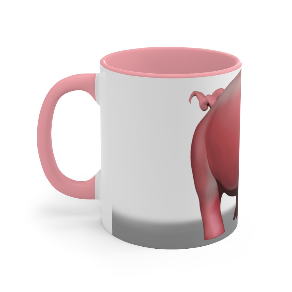 A stylish Pig Accent Mug featuring a two-tone design with a pig illustration, available in three color options and two sizes.