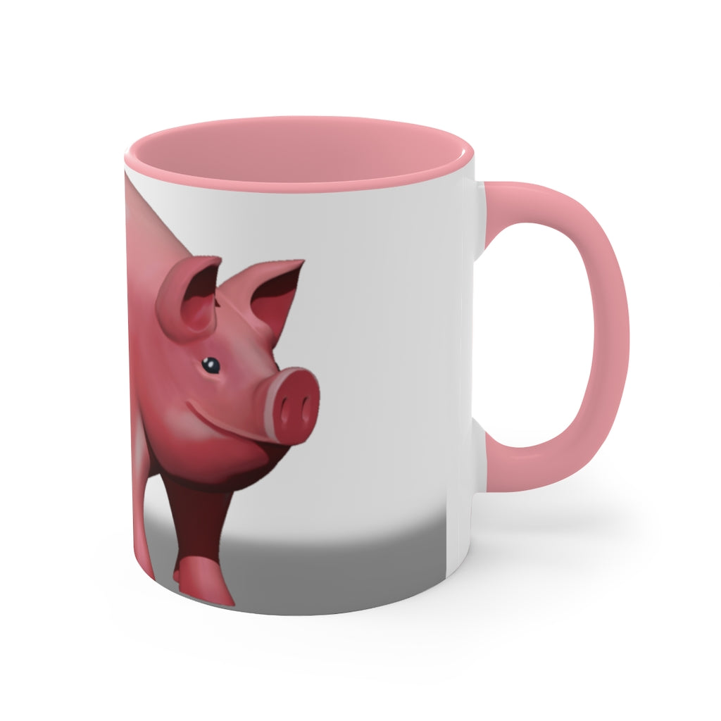 A stylish Pig Accent Mug featuring a two-tone design with a pig illustration, available in three color options and two sizes.