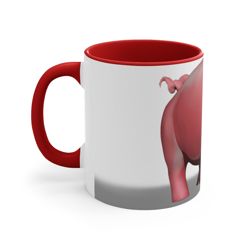 A stylish Pig Accent Mug featuring a two-tone design with a pig illustration, available in three color options and two sizes.