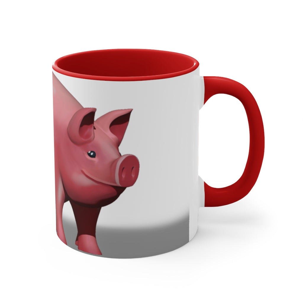 A stylish Pig Accent Mug featuring a two-tone design with a pig illustration, available in three color options and two sizes.