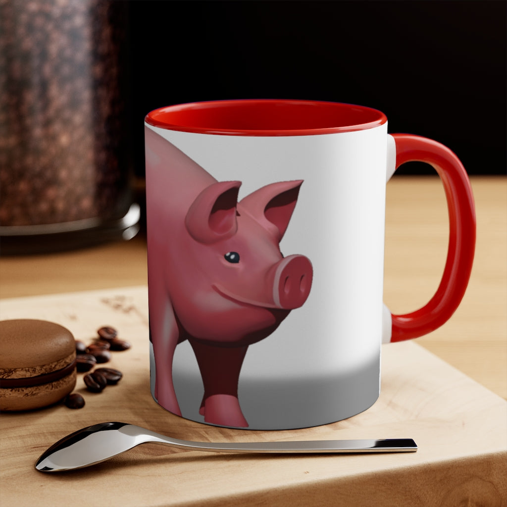 A stylish Pig Accent Mug featuring a two-tone design with a pig illustration, available in three color options and two sizes.