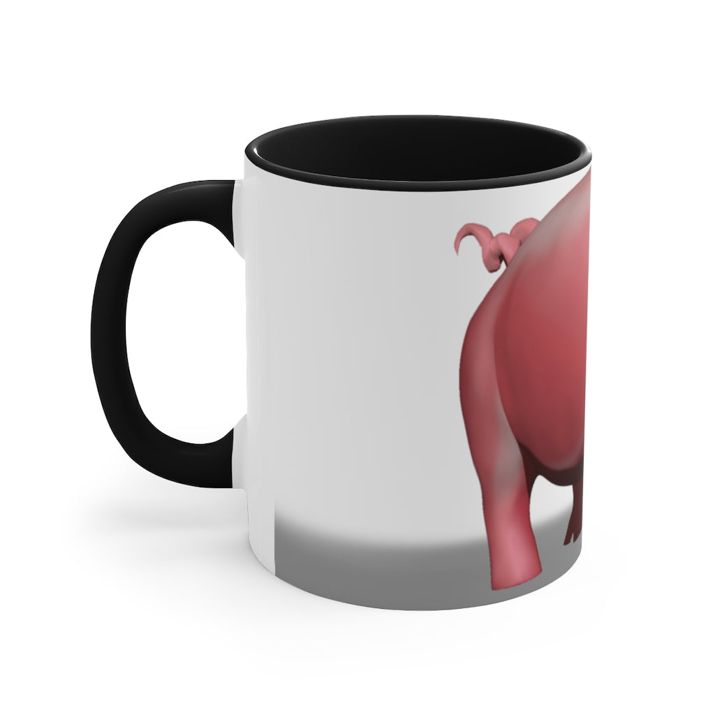 A stylish Pig Accent Mug featuring a two-tone design with a pig illustration, available in three color options and two sizes.