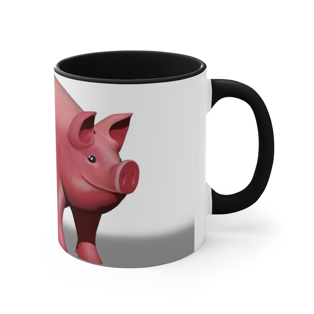 A stylish Pig Accent Mug featuring a two-tone design with a pig illustration, available in three color options and two sizes.