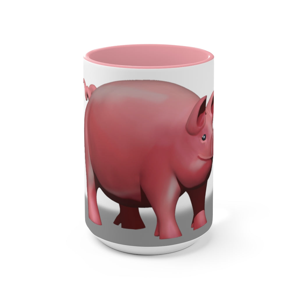 A stylish Pig Accent Mug featuring a two-tone design with a pig illustration, available in three color options and two sizes.