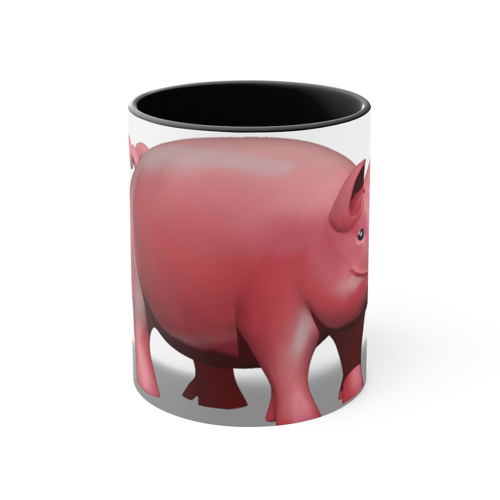 A stylish Pig Accent Mug featuring a two-tone design with a pig illustration, available in three color options and two sizes.