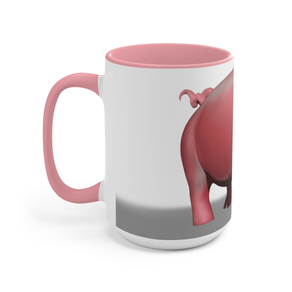 A stylish Pig Accent Mug featuring a two-tone design with a pig illustration, available in three color options and two sizes.