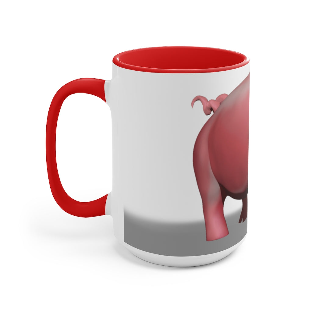 A stylish Pig Accent Mug featuring a two-tone design with a pig illustration, available in three color options and two sizes.