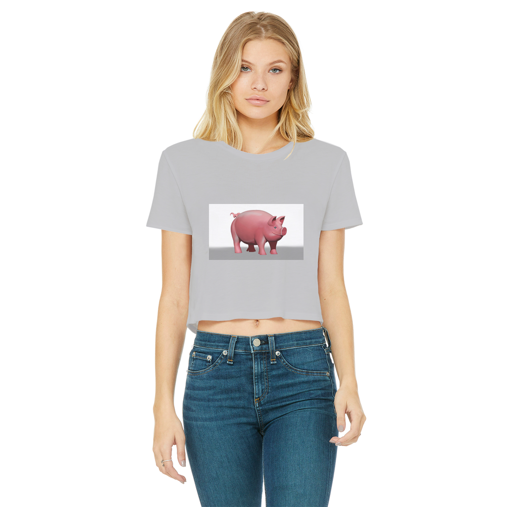 Pig Classic Women's Cropped Raw Edge T-Shirt featuring a round neck, short sleeves, and a stylish raw edge cut hem in various colors.