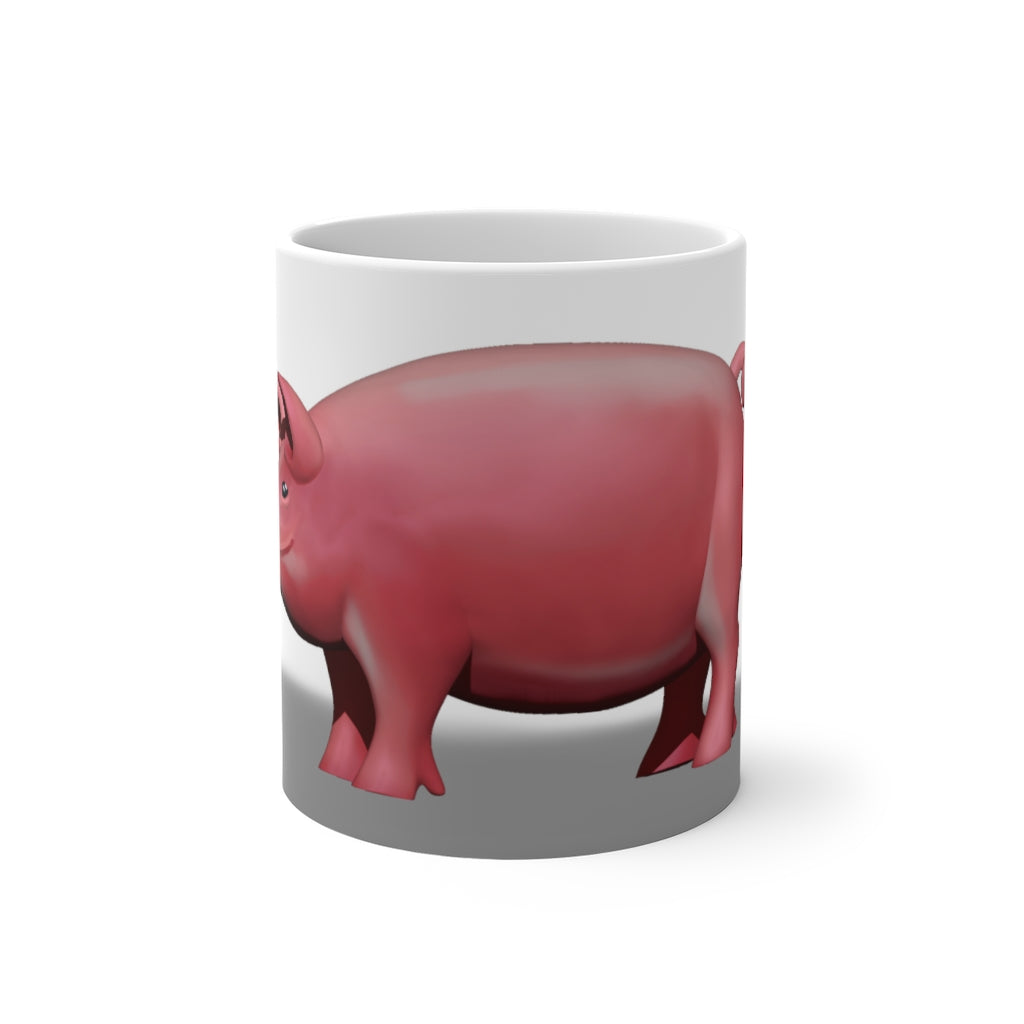 A whimsical pig color changing mug showcasing its vibrant design and color transformation when filled with hot liquid.