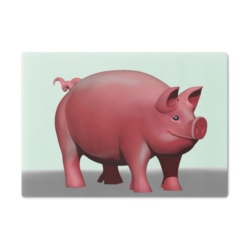 A stylish Pig Cutting Board made of tempered glass, featuring a charming pig design and rubber dots for stability.