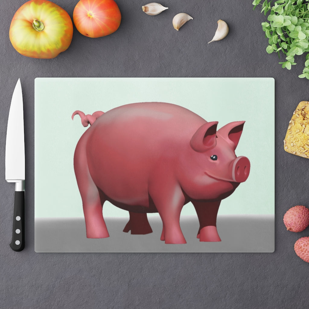 A stylish Pig Cutting Board made of tempered glass, featuring a charming pig design and rubber dots for stability.