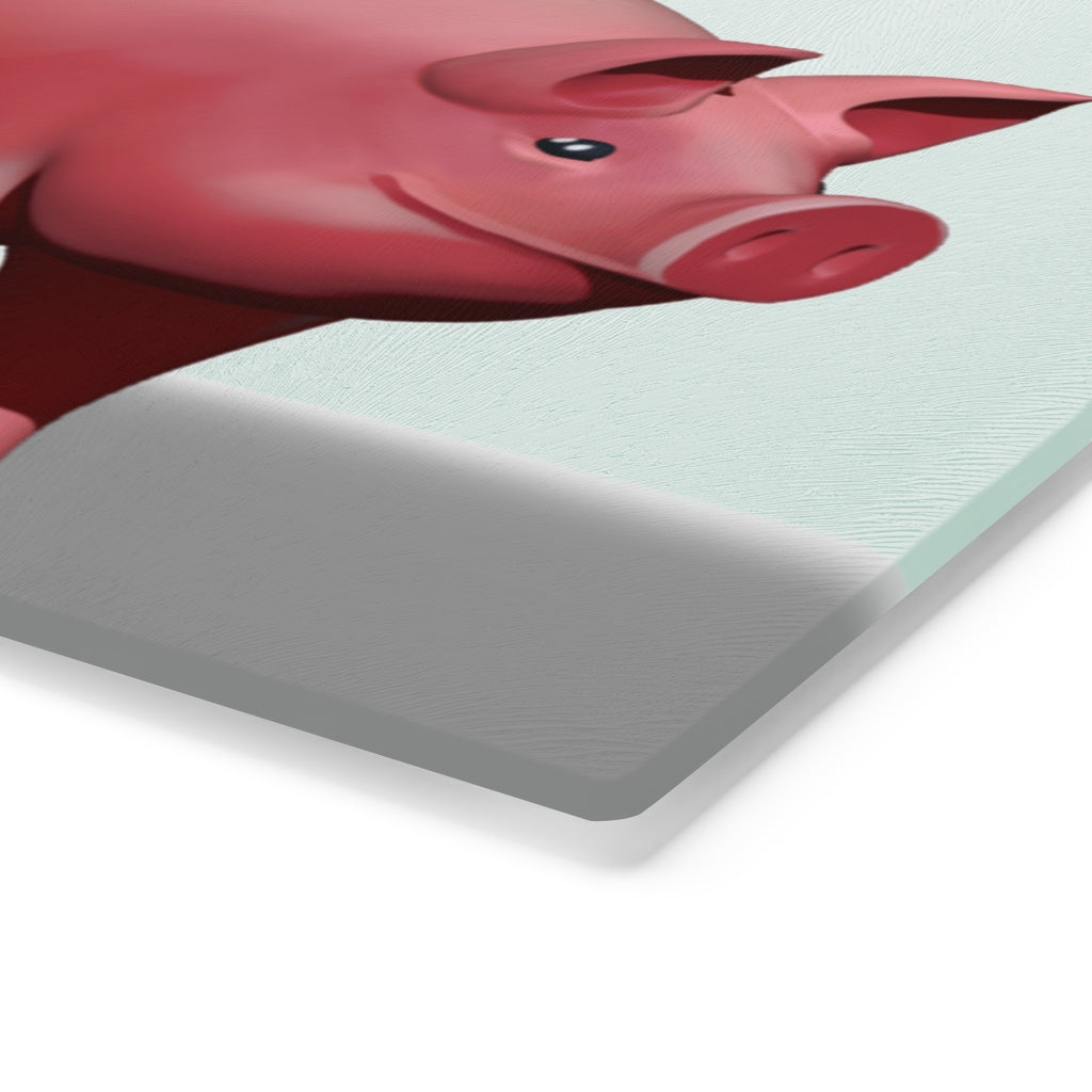 A stylish Pig Cutting Board made of tempered glass, featuring a charming pig design and rubber dots for stability.