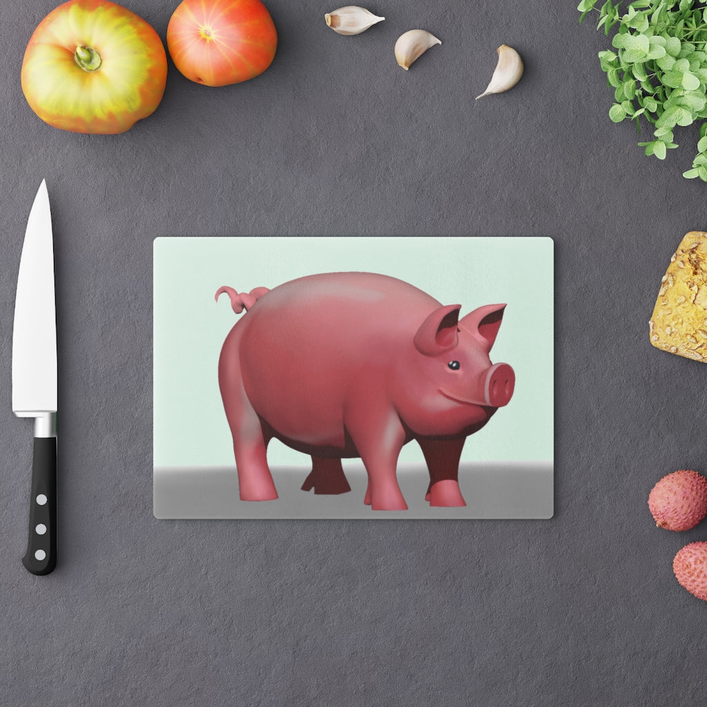 A stylish Pig Cutting Board made of tempered glass, featuring a charming pig design and rubber dots for stability.