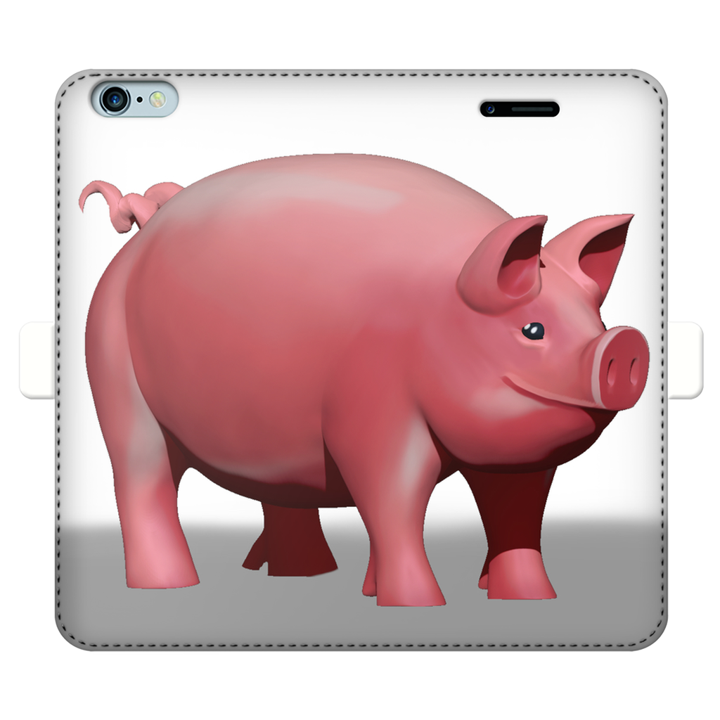 Pig Fully Printed Wallet Case featuring a vibrant pig design on a white faux leather exterior with a black interior for phone protection.