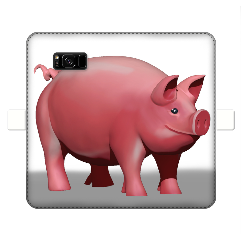 Pig Fully Printed Wallet Case featuring a vibrant pig design on a white faux leather exterior with a black interior for phone protection.