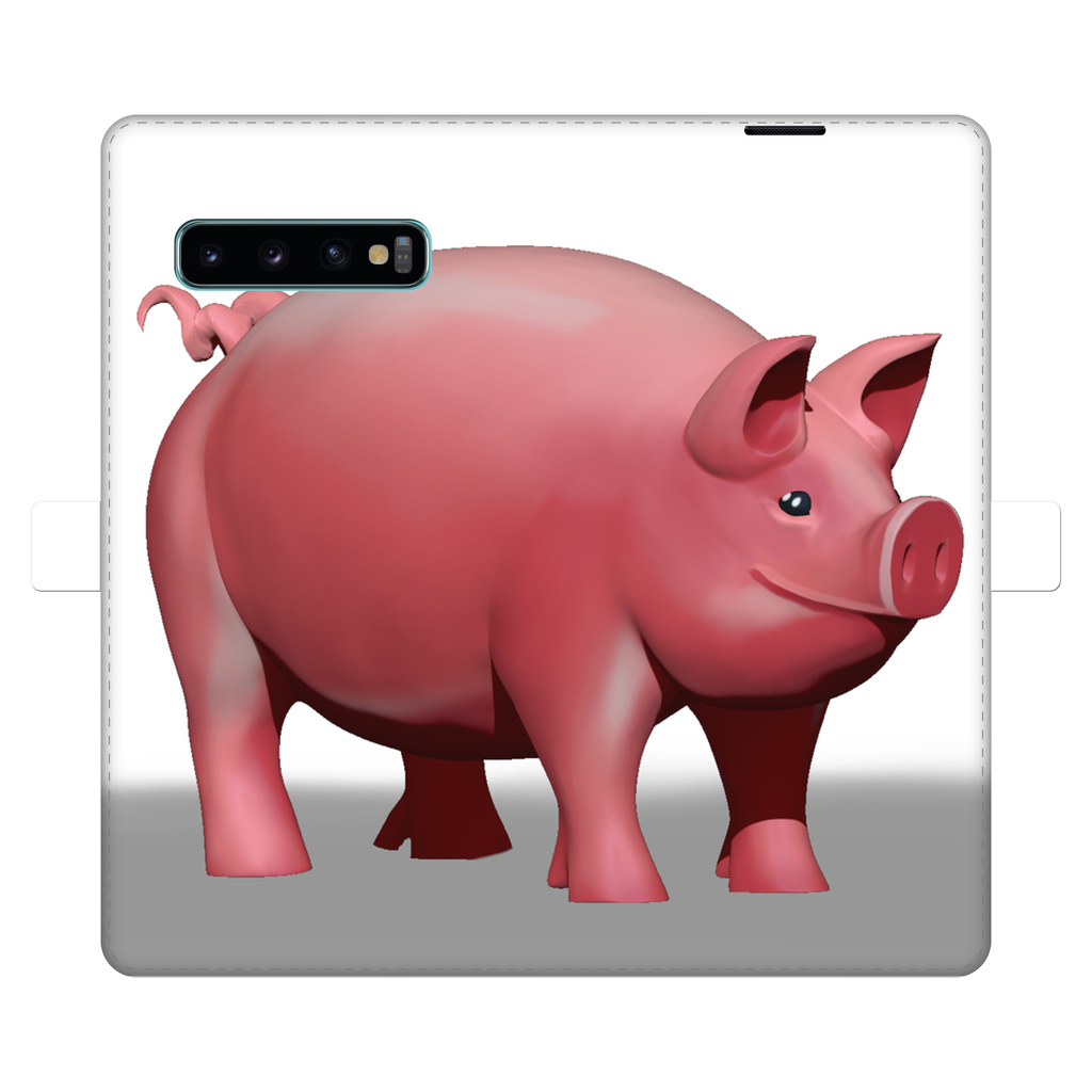 Pig Fully Printed Wallet Case featuring a vibrant pig design on a white faux leather exterior with a black interior for phone protection.