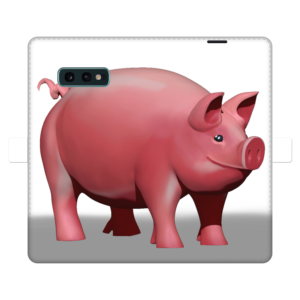 Pig Fully Printed Wallet Case featuring a vibrant pig design on a white faux leather exterior with a black interior for phone protection.