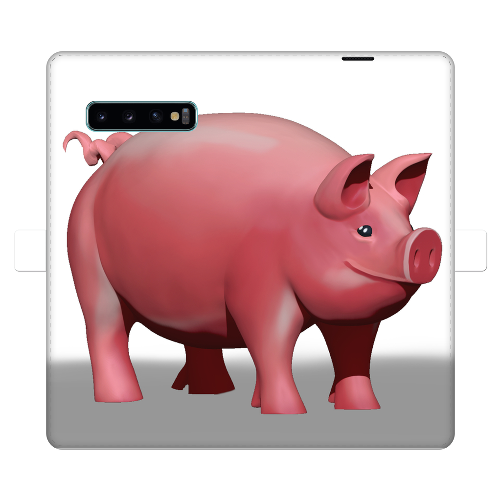 Pig Fully Printed Wallet Case featuring a vibrant pig design on a white faux leather exterior with a black interior for phone protection.